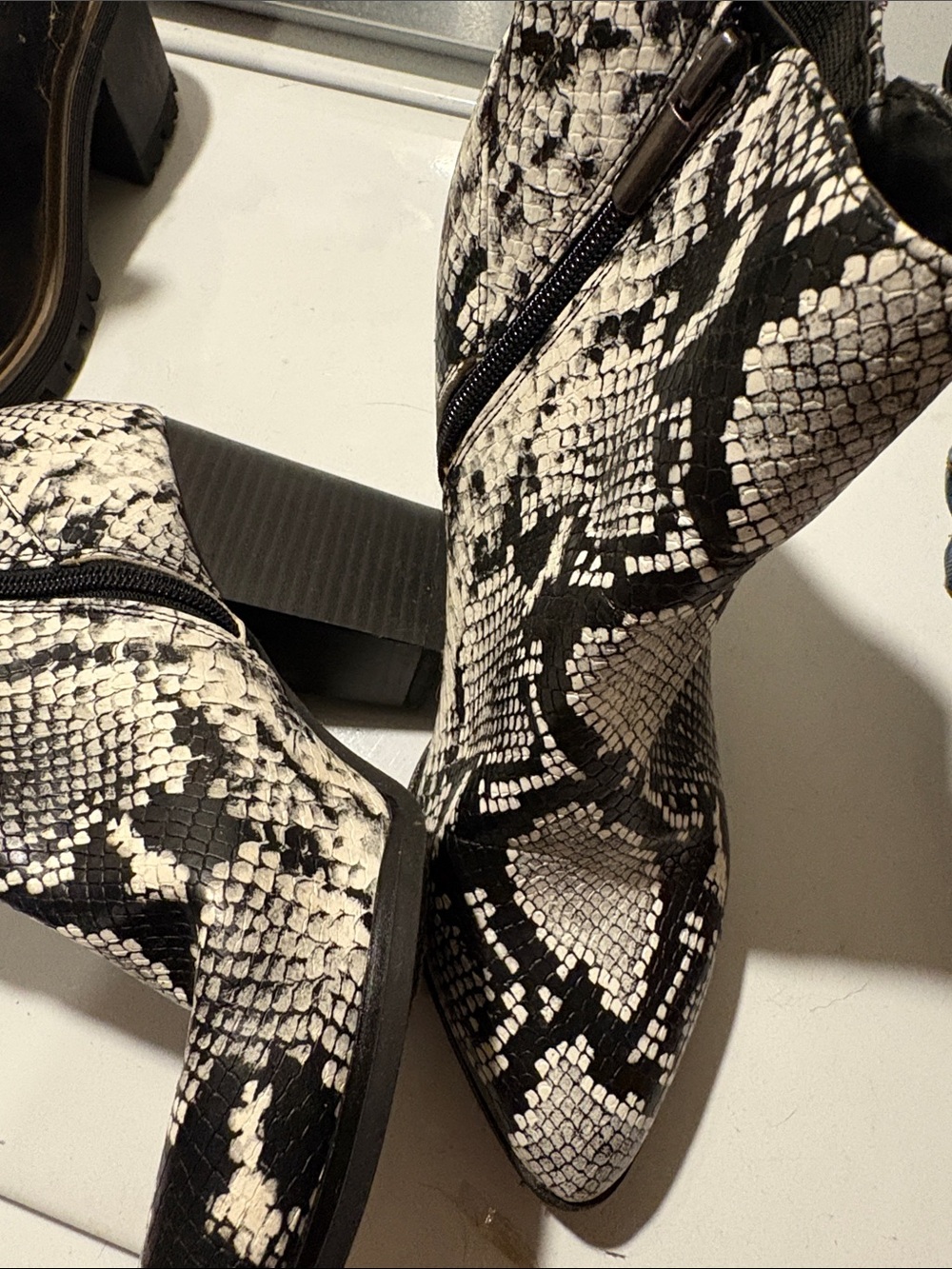 Target Black and White Snake-Print Heeled Booties